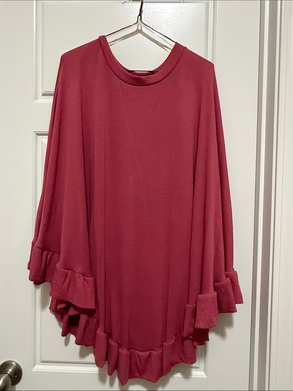Ruffled Hem Women's poncho in Rose Pink size s/m